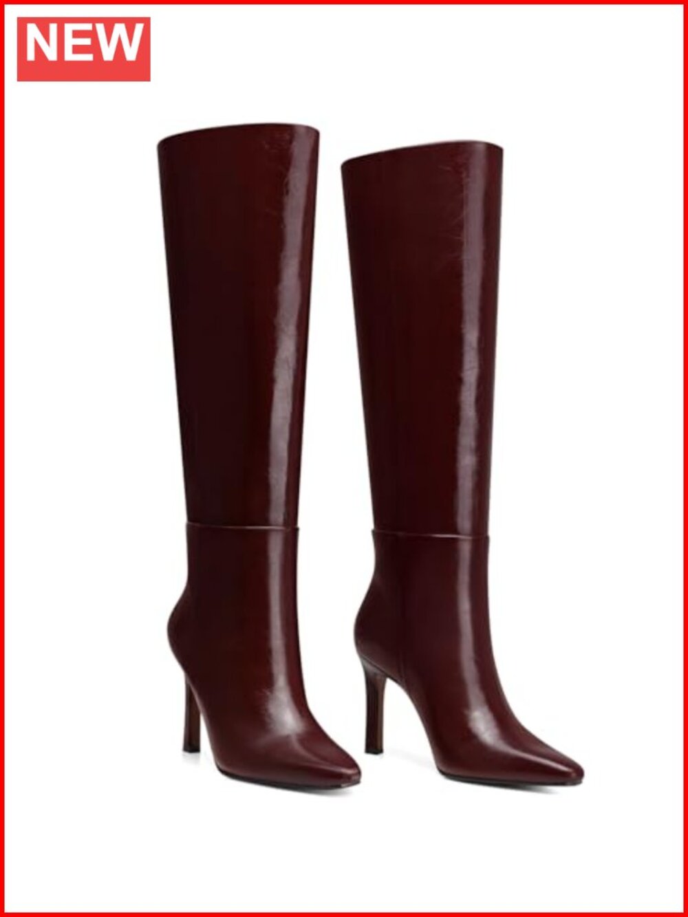 Women's Knee High Stiletto Heel Wide Calf Tall Boots PU Leather Waterproof